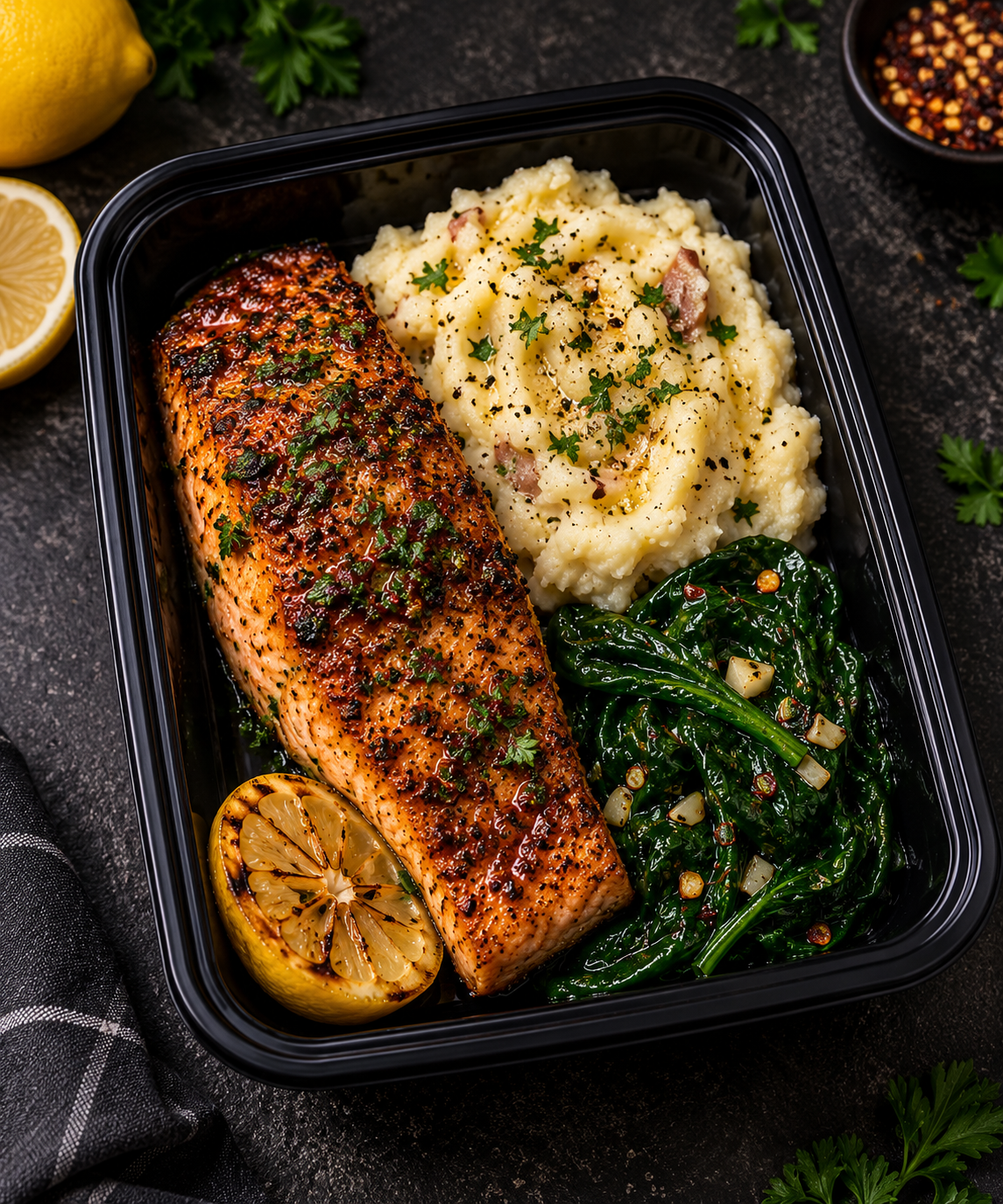 Blackened Salmon & Garlic Mashed Potatoes